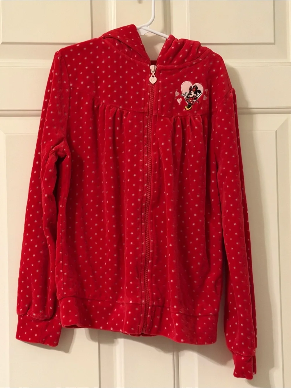Disney Red Minnie Mouse Hooded Zip Jacket with Heart Patch